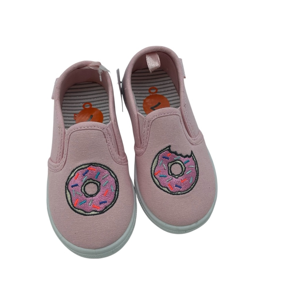 OshKosh B'gosh Pink Canvas Slip-On Sneakers with Donut Embroidery